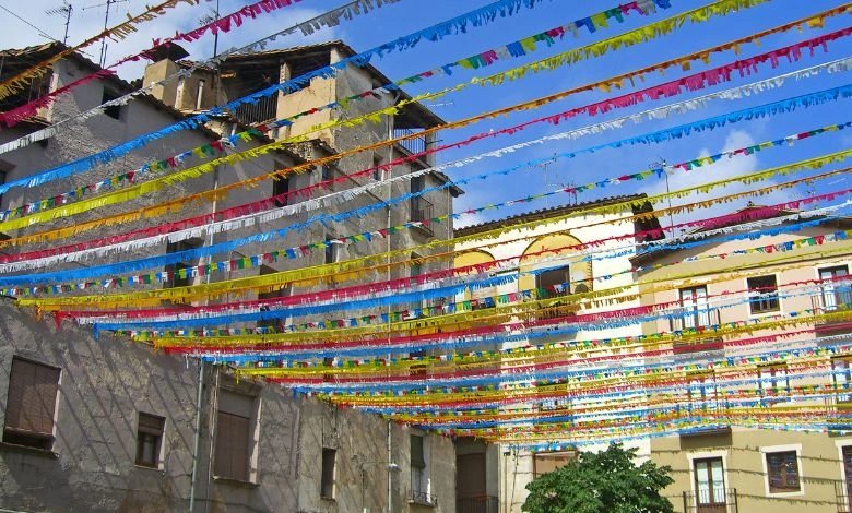 Decorated street for National Day of Catalonia