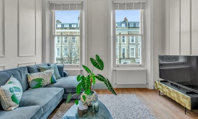 Living area at serviced apartment 
