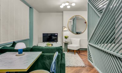 Living area at serviced apartment 