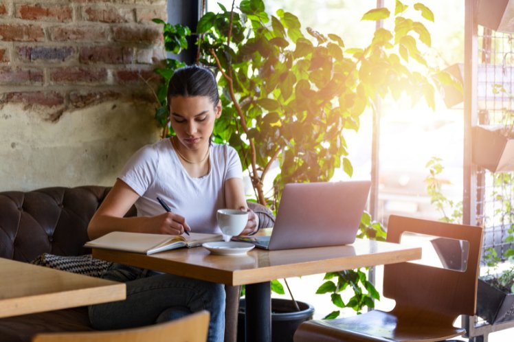 Working in a cafe