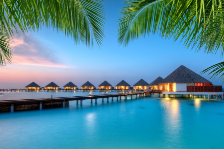 Floating huts in Maldives
