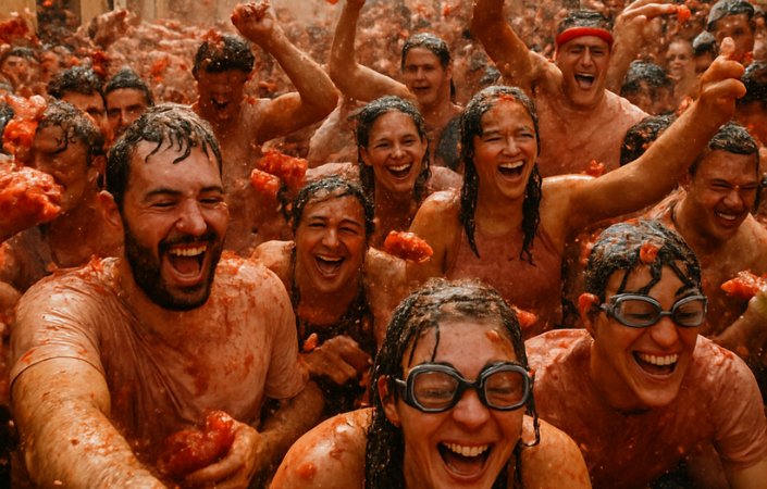 La tomatino festival have fun with googles and wearing plain clothes