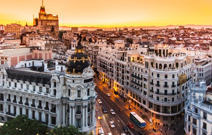 View of Gran via, Madrid, Spain