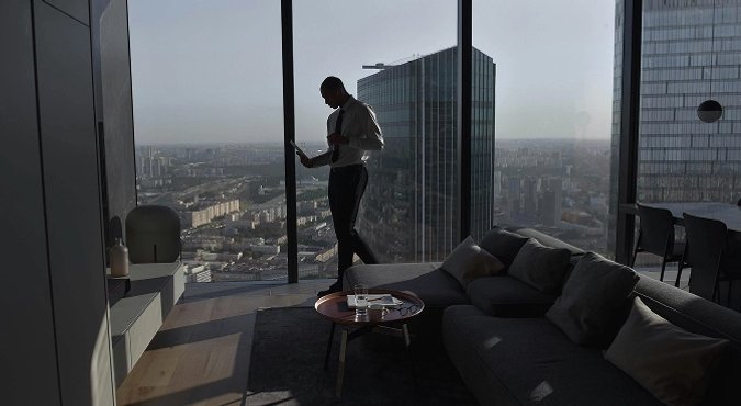 Corporate serviced apartment living room in London