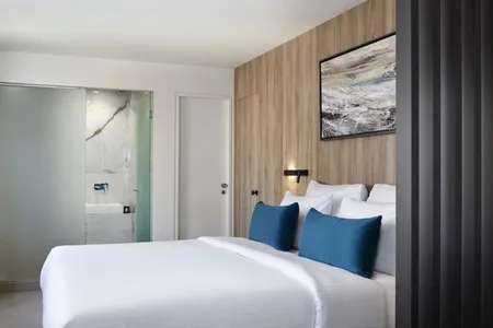 Open plan bedroom at Kolokotroni Apartments
