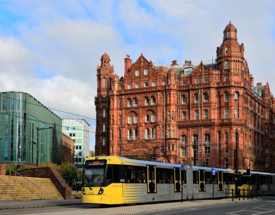 Manchester City Centre with the Approaching Tram