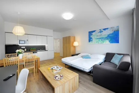 Fully equipped kitchen in 1 bed at Bělohorská Residence
