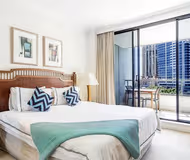 Luxury bedroom at Kent Street Apartments