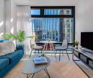 Living area at Liverpool Street Apartments by MySquare