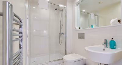Bathroom at Indescon Square at Canary Wharf by MySquare