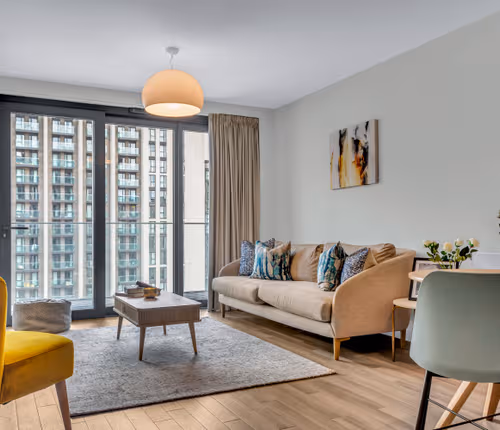 Living area at Wembley Park Apartments by MySquare