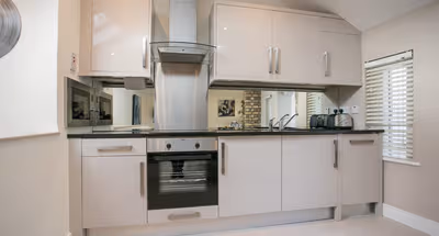 Fully equipped kitchen in 3 bed at Burlington Road Apartments