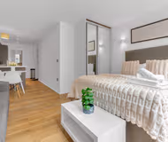 Bed area in Studio at Camden Road Serviced Apartments by MySquare