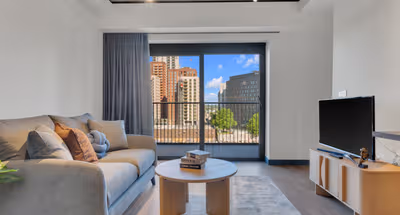 Living Area in Studio Apartment at Luna Wembley Park Apartments by MySquare