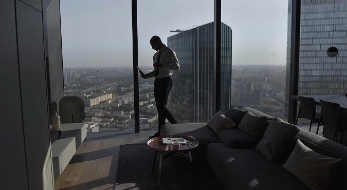 Corporate serviced apartment living room in London
