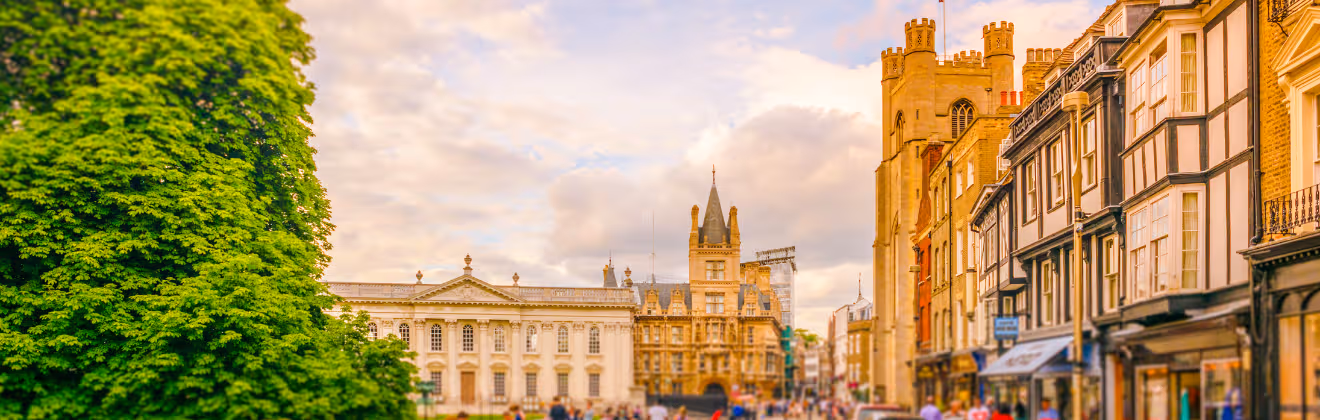 Cambridge city street with historic buildings