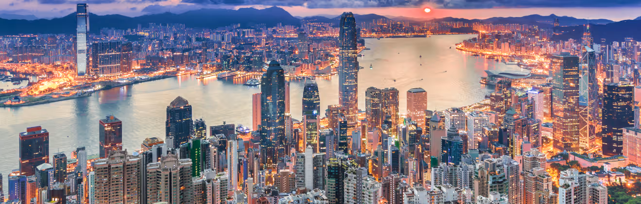 Hong Kong city view from Victoria peak at Sunrise