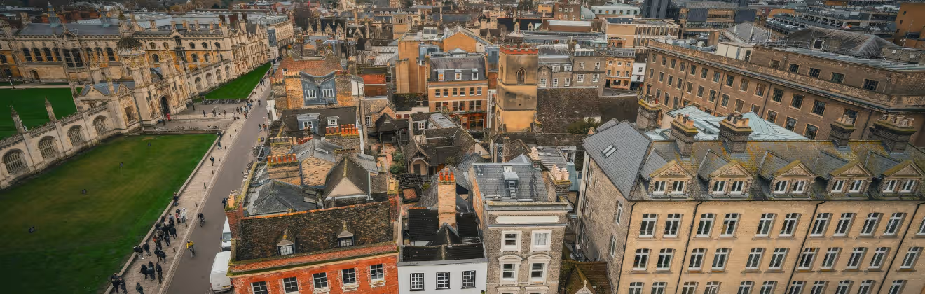 Aerial view of historic Oxford city center, UK