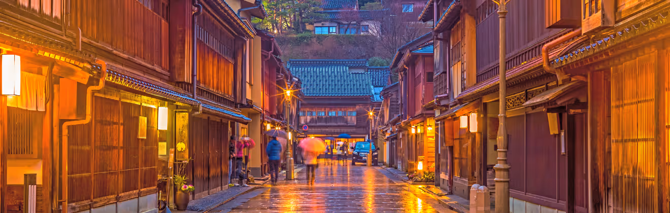 Higashi Chaya District street with traditional wooden houses