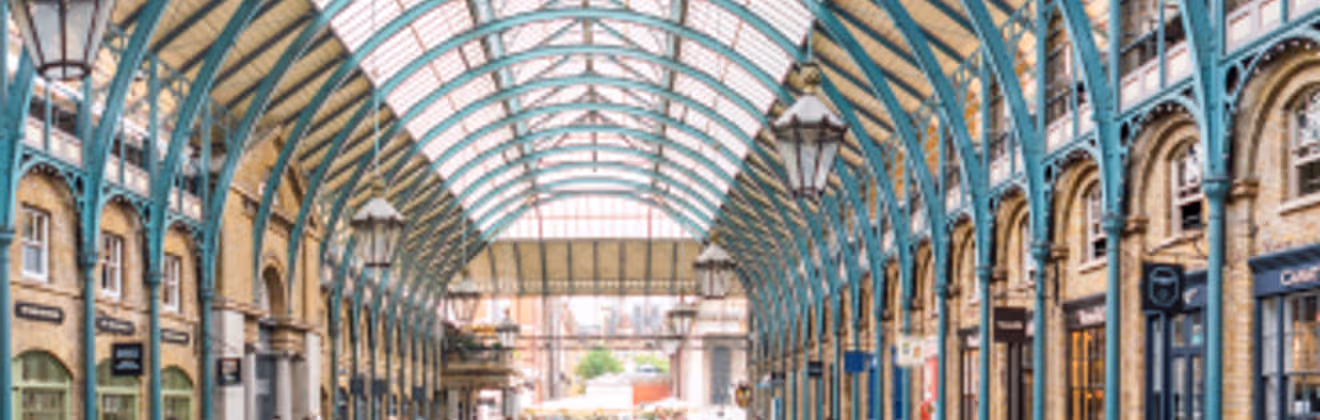 Interior of Covent Garden Market with glass barrel roof