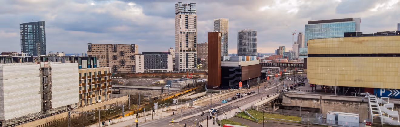 Stratford London skyline and transport hub