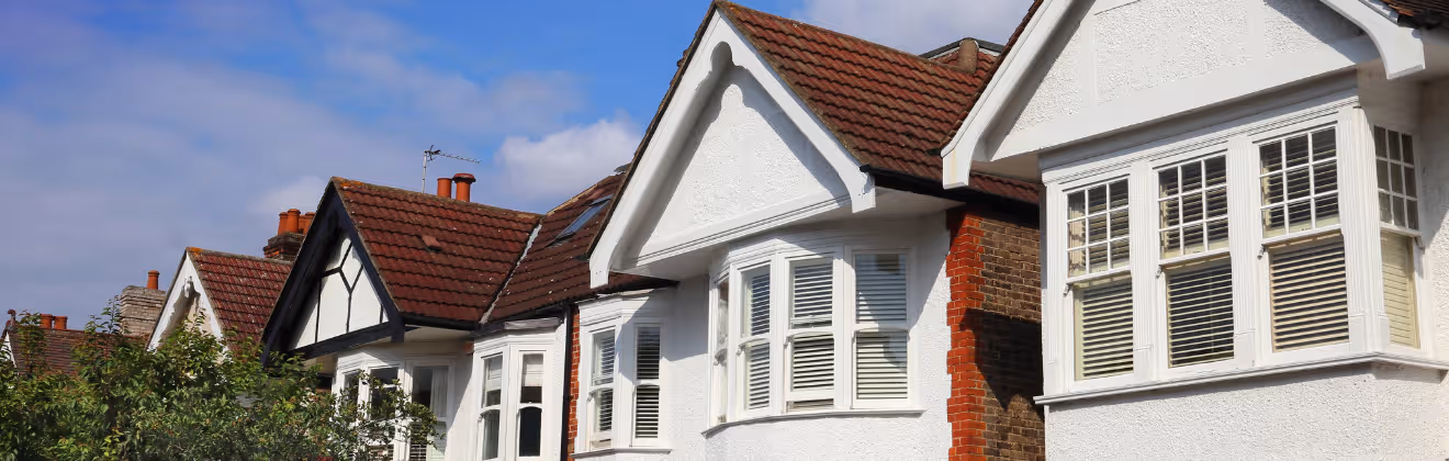 Row of traditional British terraced houses in Kew, London
