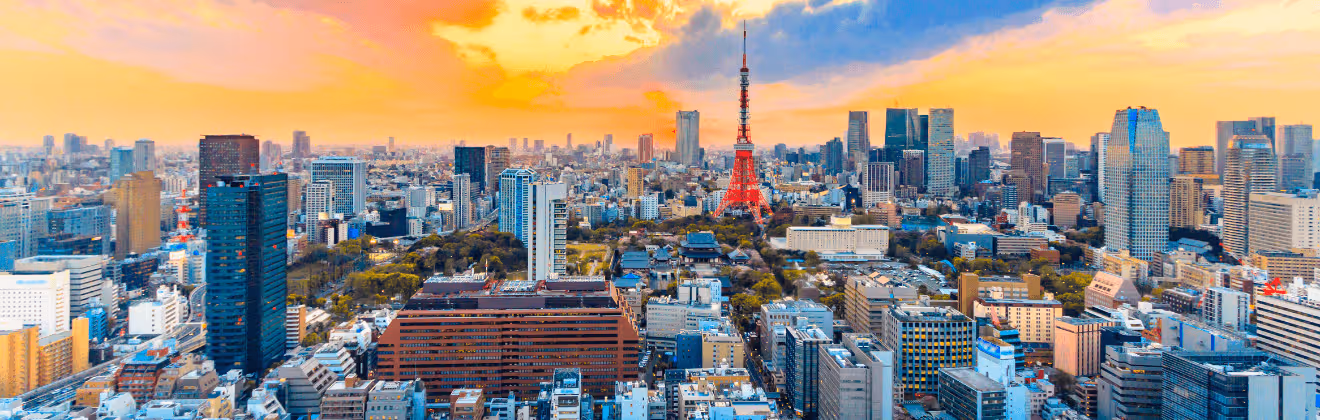 Tokyo skyline with Tokyo Tower and serviced apartments at sunset