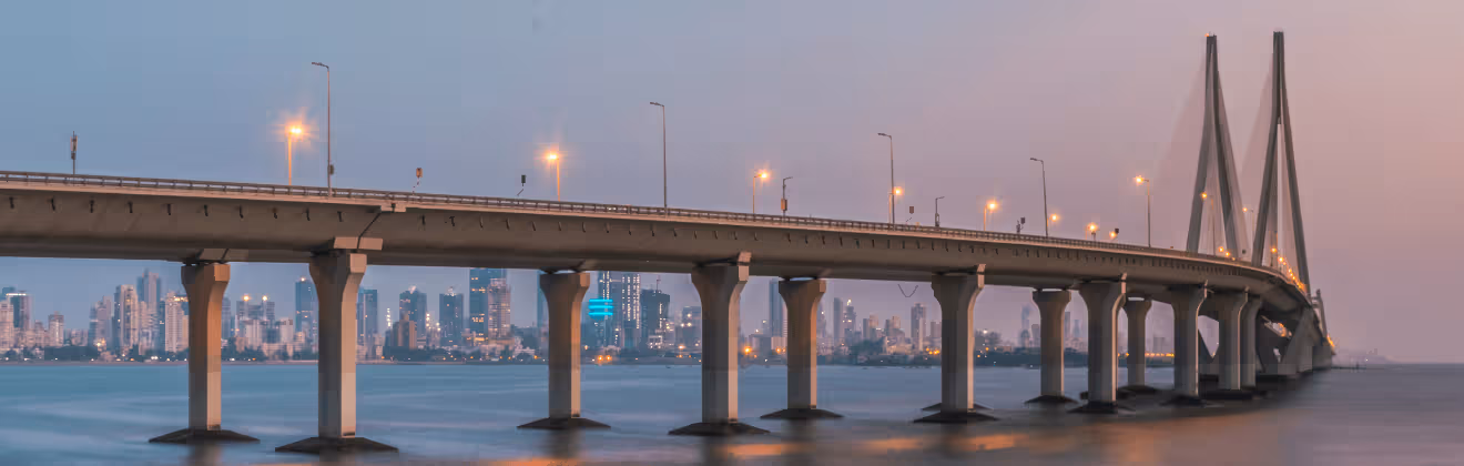 Bandra-Worli Sea Link overlooking Mumbai skyline