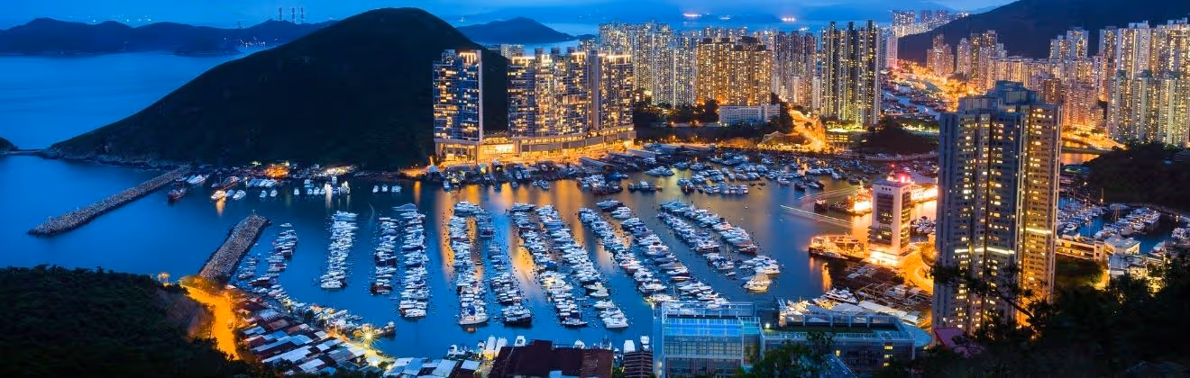 Aberdeen Typhoon Shelter marina at night
