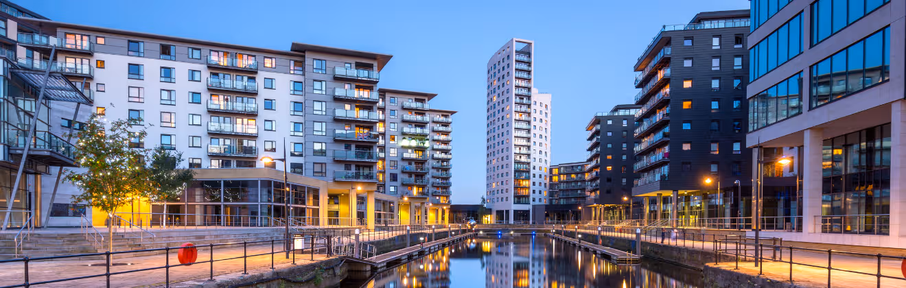 Modern waterfront apartments in Leeds, UK