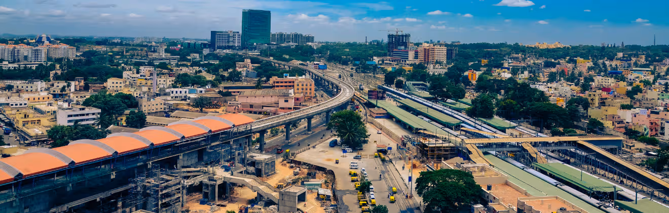 Bangalore cityscape with metro and railway lines