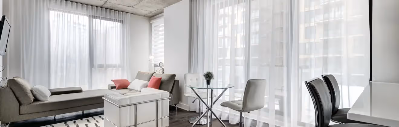 Furnished apartments in Kendall Square with modern interiors and comfortable living spaces
