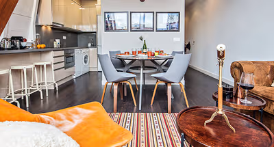 Living area at Mezzanine Paseo de Gracia