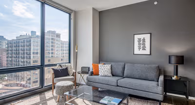 Bright living area at W. Adams #1002 Serviced Apartment, West Loop
