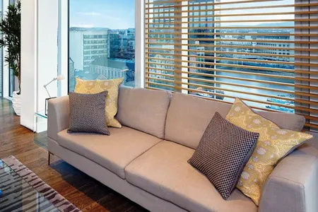 Living room at South Dock apartment