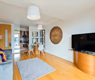 Living room at South Dock apartment