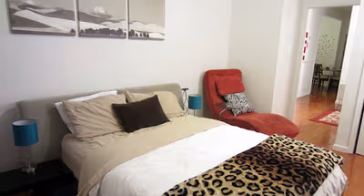 Open plan bedroom at East 53rd Street Furnished Apartment, Manhattan
