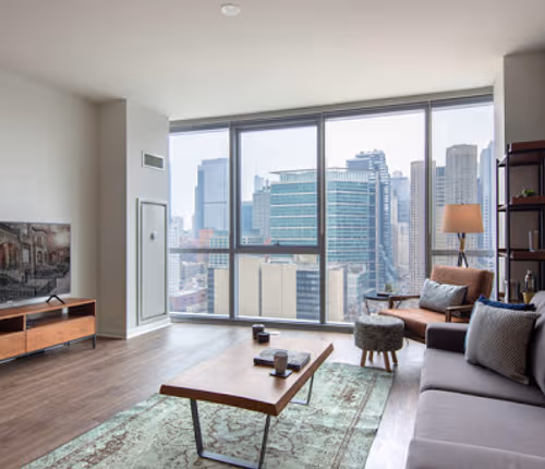 Living area at W. Madison #2006 Serviced Apartment, West Loop