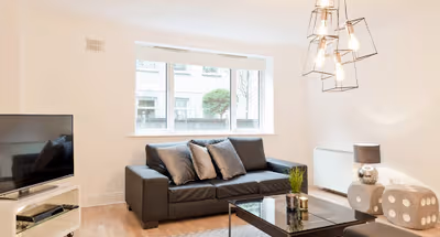Living room at South Dock apartment