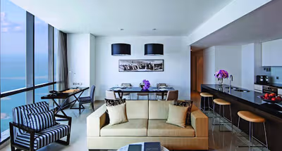 Spacious living area at West Corniche Residences Serviced Apartments, Al Ras Al Akhdar