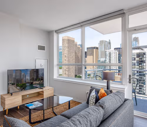Living area at West Adams Street #1806 Serviced Apartment, West Loop