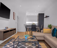 Spacious living area at Hackney Wick Serviced Apartments by MySquare
