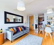 Living room at South Dock apartment