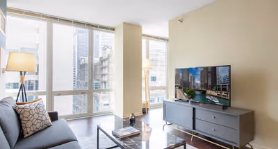 Bright living area at West Washington St. #4810 Serviced Apartment, The Loop
