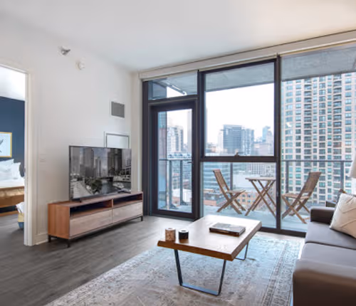 Living area at West Hubbard Street #1508 Serviced Apartment, River North