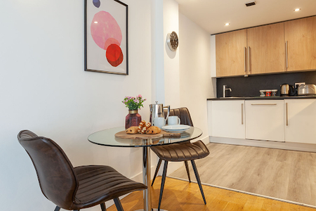 Fully equipped kitchen in Studio apartment at The Sinclair Building