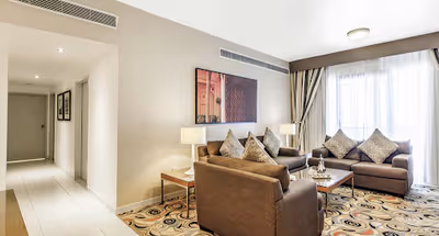 Living area at Mankhool 26B Street Serviced Apartments, Bur Dubai