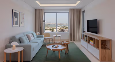 Living area at Dubai Internet City Serviced Apartment