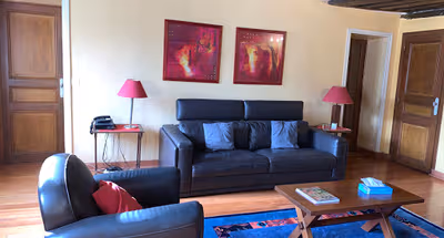 Bright living area at NESTLED UNDER THE ROOFTOPS IN LE MARAIS