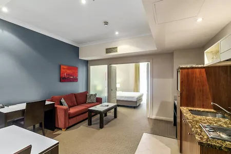 Simplistic living area in King William Street Apartments